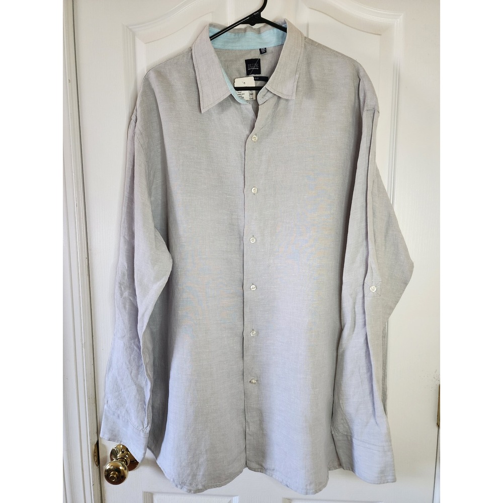 Saks Fifth Avenue Blue Mens Linen Shirt Oyster Grey Slim Fit XXL NWT Travel Luxe